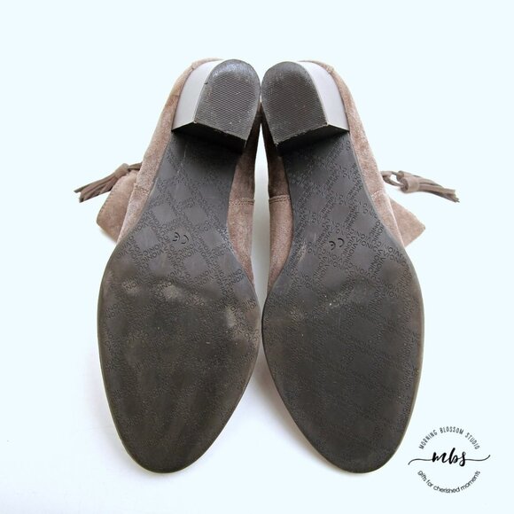 Vionic Madeline Greige Tassel Suede Leather Ankle Boots - Picture 14 of 16